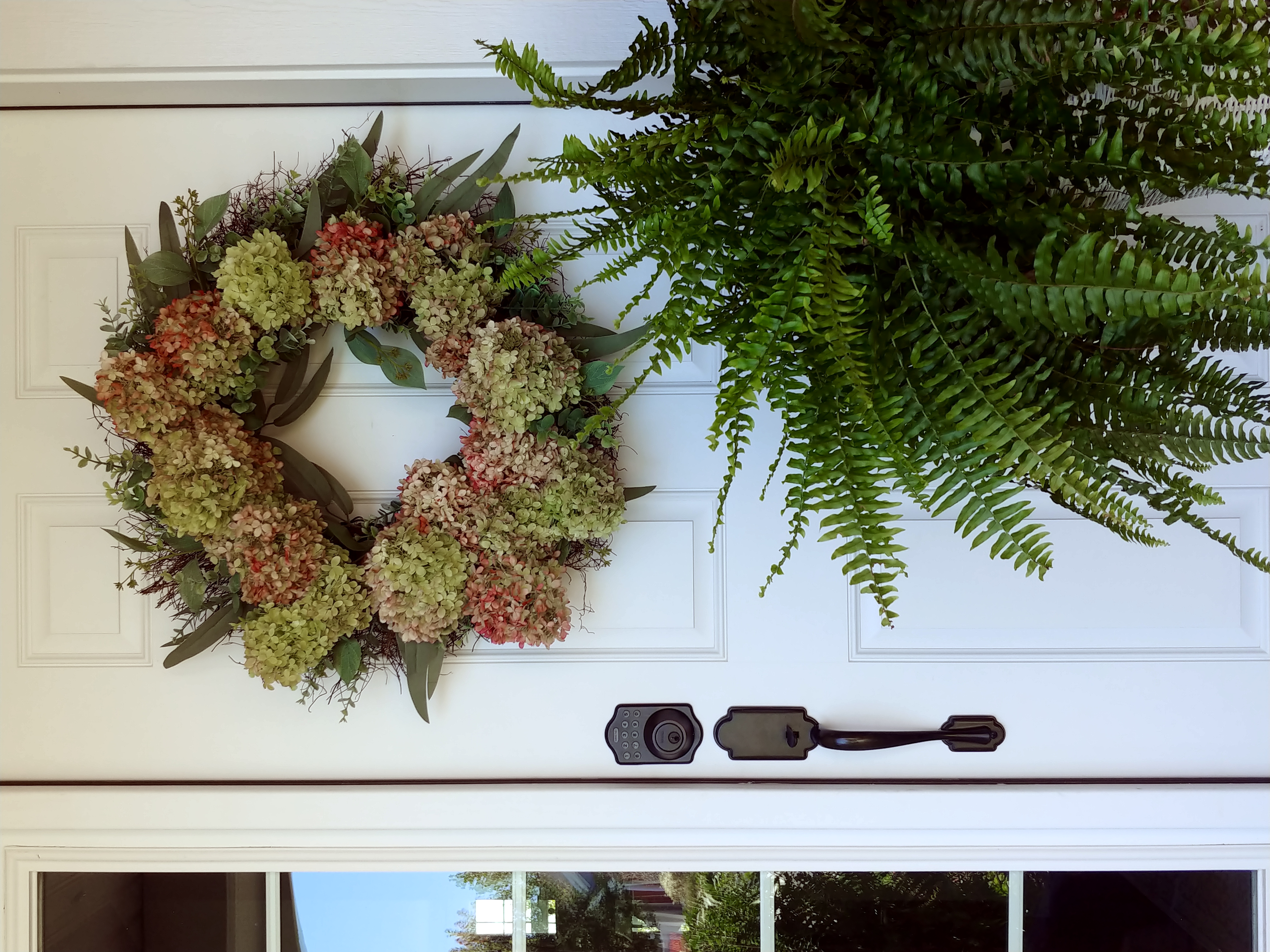 hydrangea wreath on door