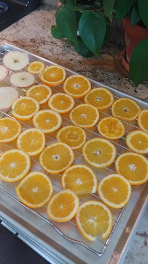 sliced oranges on baking dish