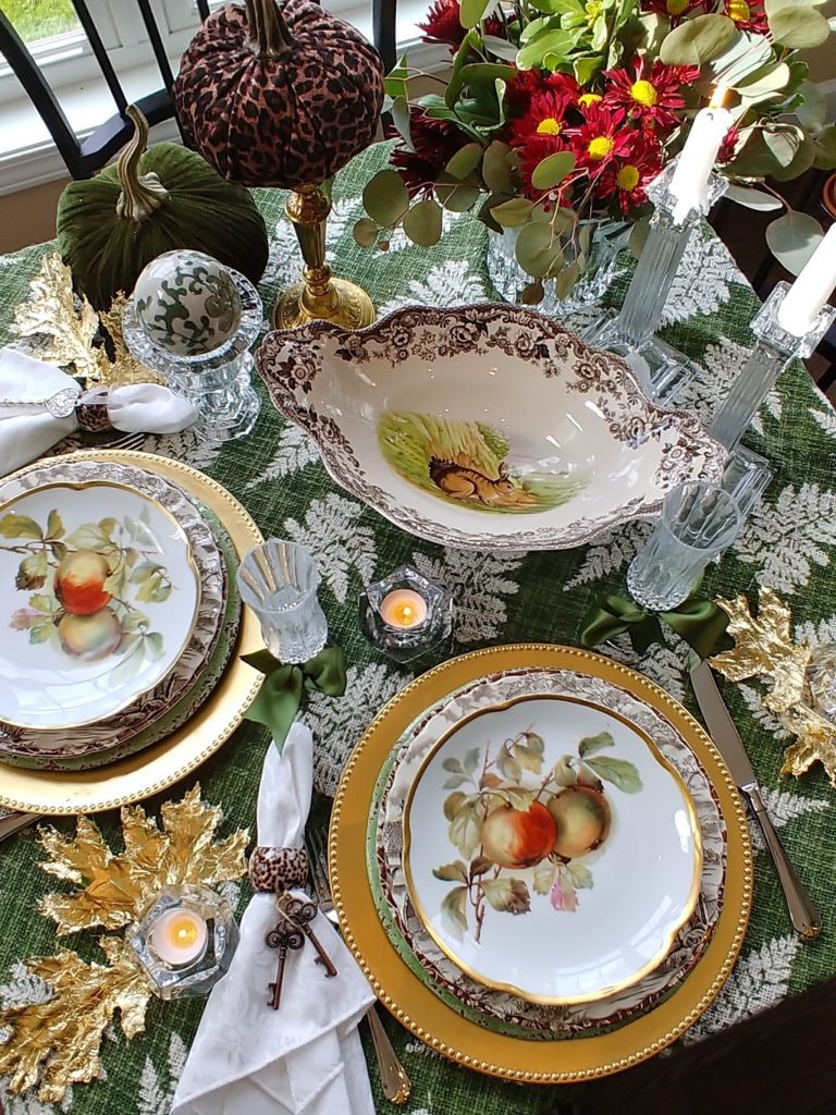 fruit dishes on table with crystal glasses