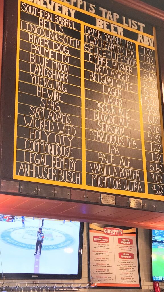 list of craft beers on tap in giuseppi's pizza shop hilton head island