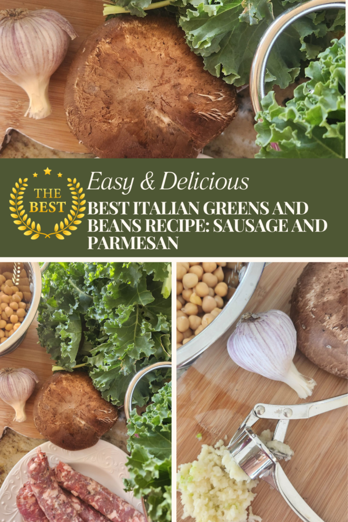 pinterest pin for Italian greens and beans recipe