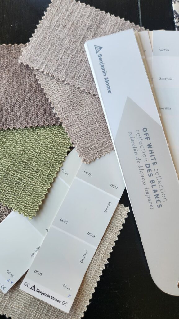 paint and fabric samples on table